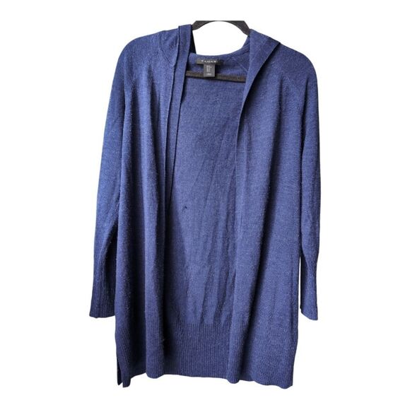 Tahari navy merino wool blend hooded  long cardigan sz M - Picture 3 of 6